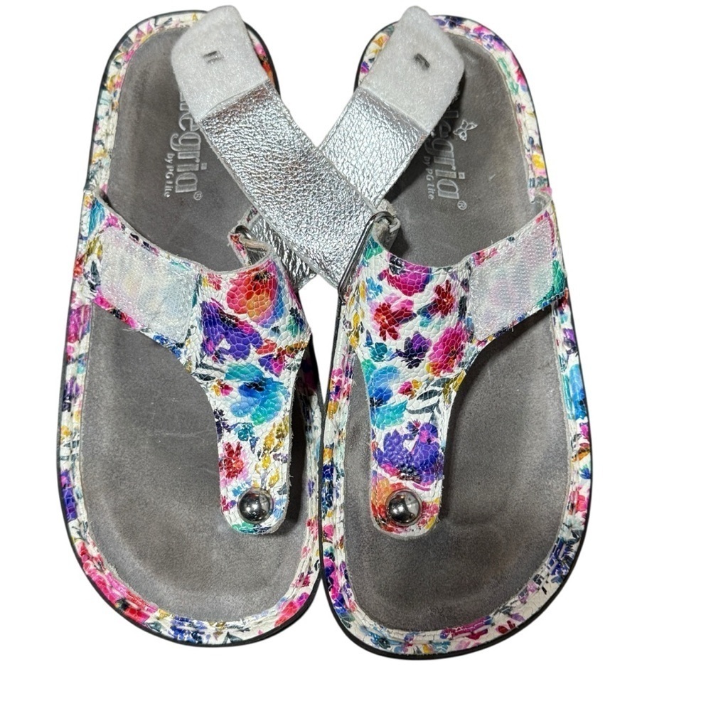 Alegria Carina Perennial Crackle Floral Leather Sandals Adjustable Sz 36 Comfort - Picture 7 of 10